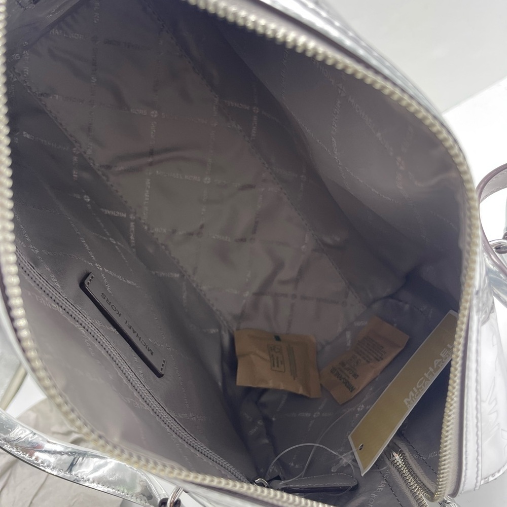 MICHAEL KORS Jet Set Medm Patent Logo Debossed Duffel Crossbody Bag
Silver 
NWT - Picture 12 of 15